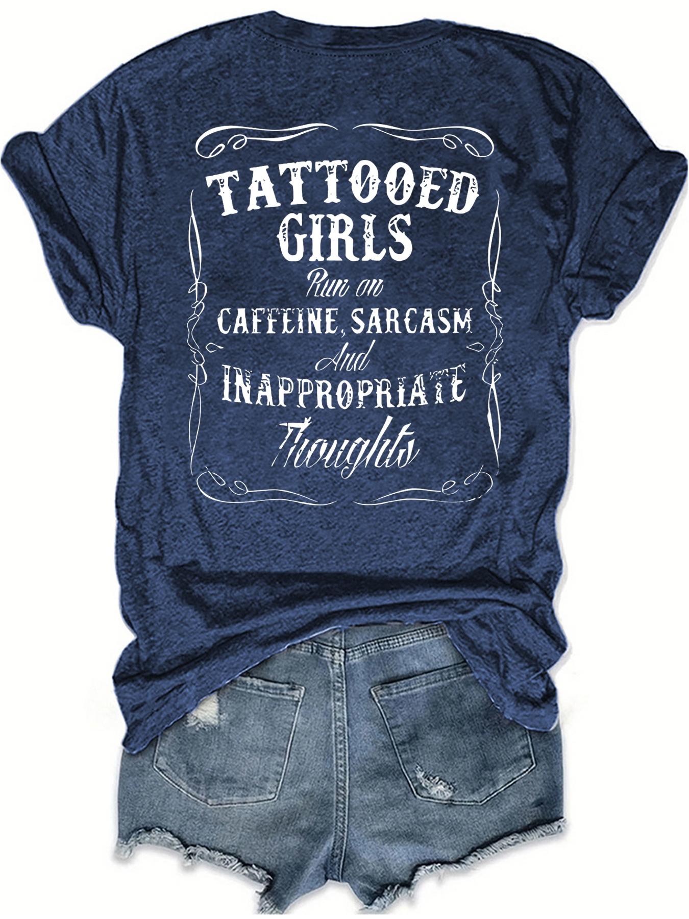 Women's Tattooed Girls Print Round Neck Tee, Vintage Trendy Casual Chic Minimalist Short Sleeve T-shirt for Daily Wear, Ladies Summer, Top, Streetwear, Womenswear