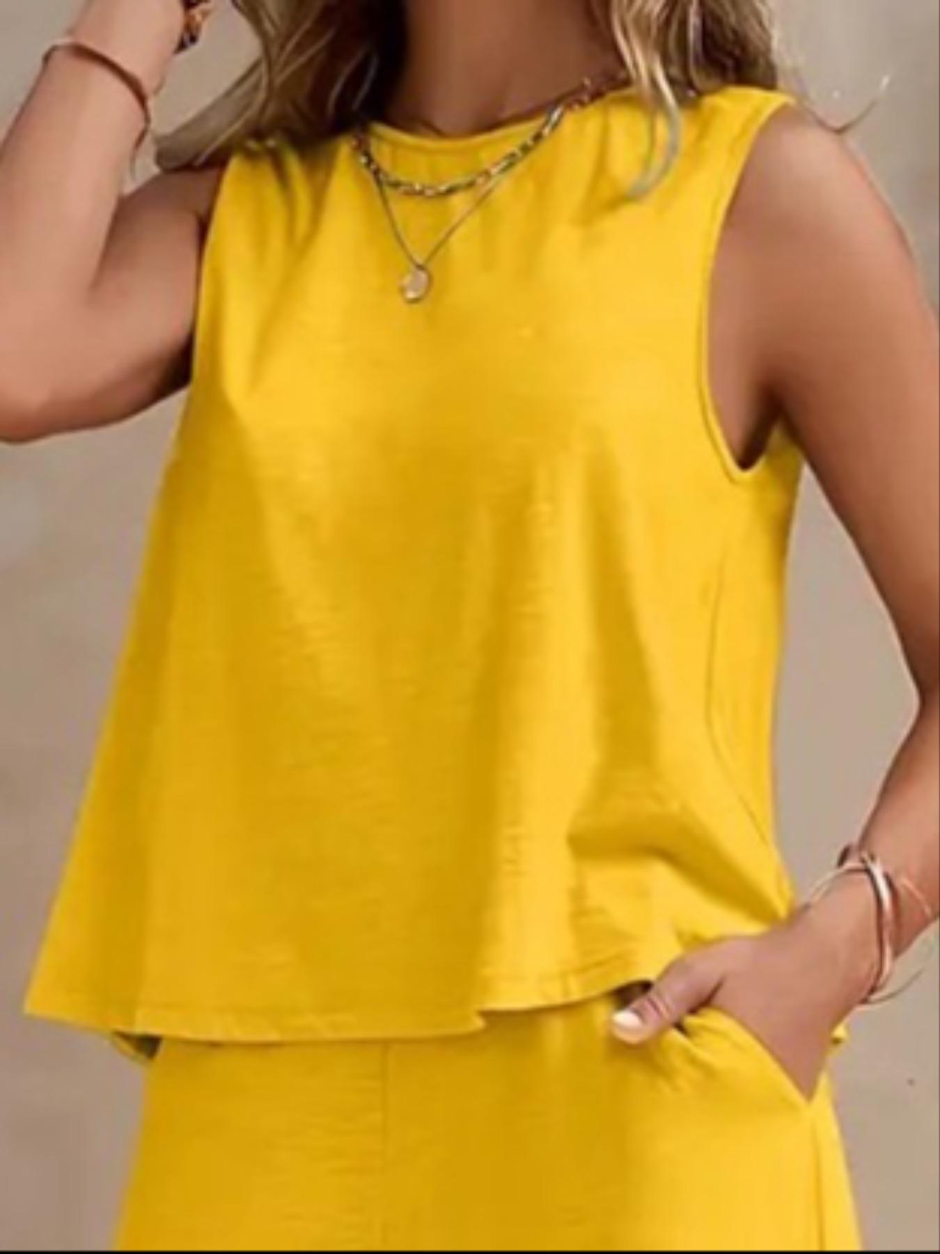 Elegant Two-Piece Set for Women, Womenswear Round Neck Vest & Wide-Leg Pants, Perfect for Casual Wear, Stylish for Daily Use