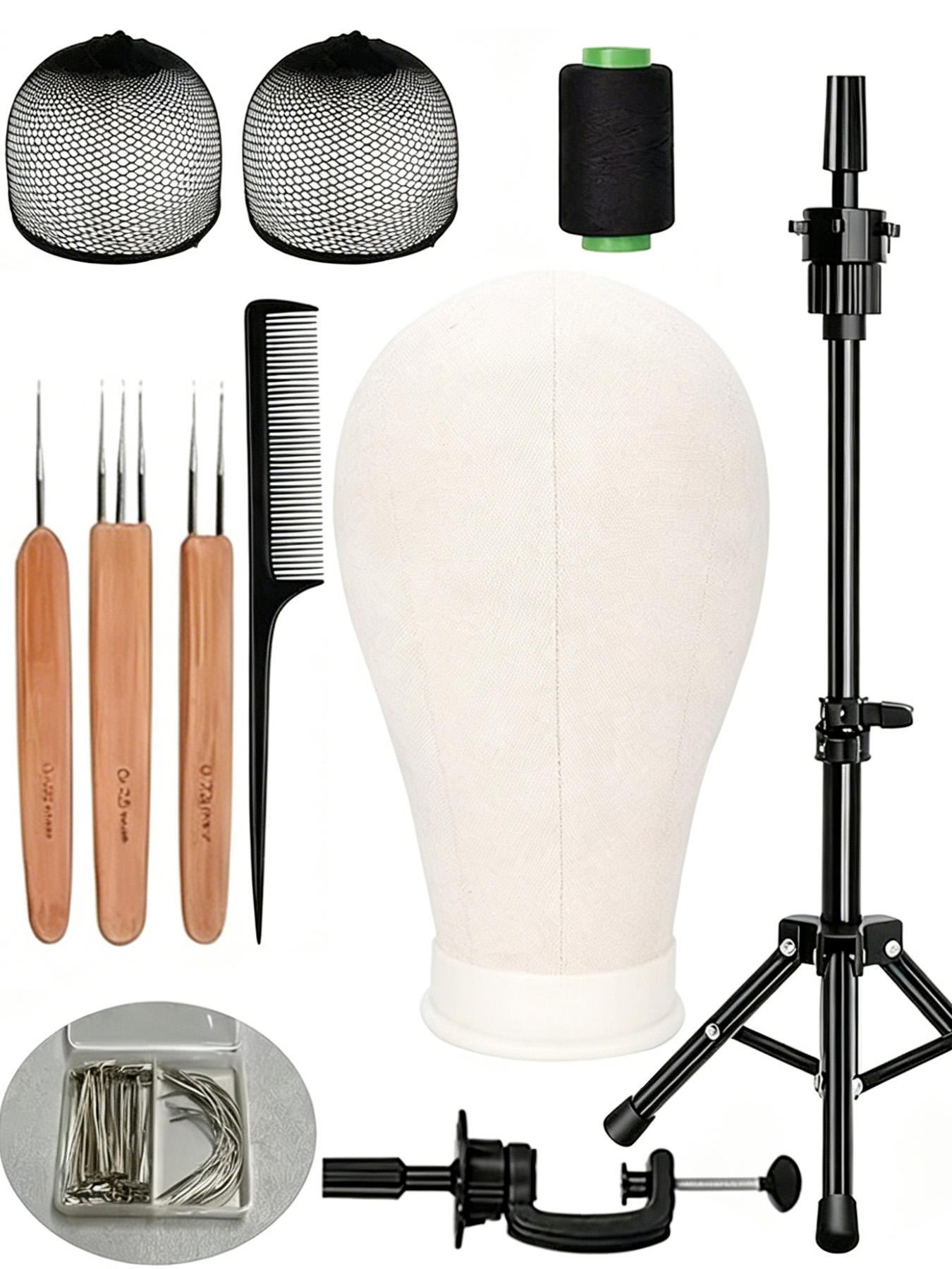 Professional Wigs Modeling Head Set, Adjustable Tripod Stand, Canvas Block Head, Hairpin, Comb, Wig Cap, Adult Size, Beauty Practice