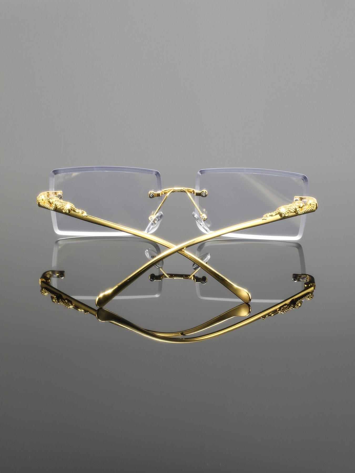 Men's Rimless Square Metal Glasses, Elegant Retro Design, High-End Lightweight Luxury Eyewear, Casual Fashion Accessory for Everyday Use