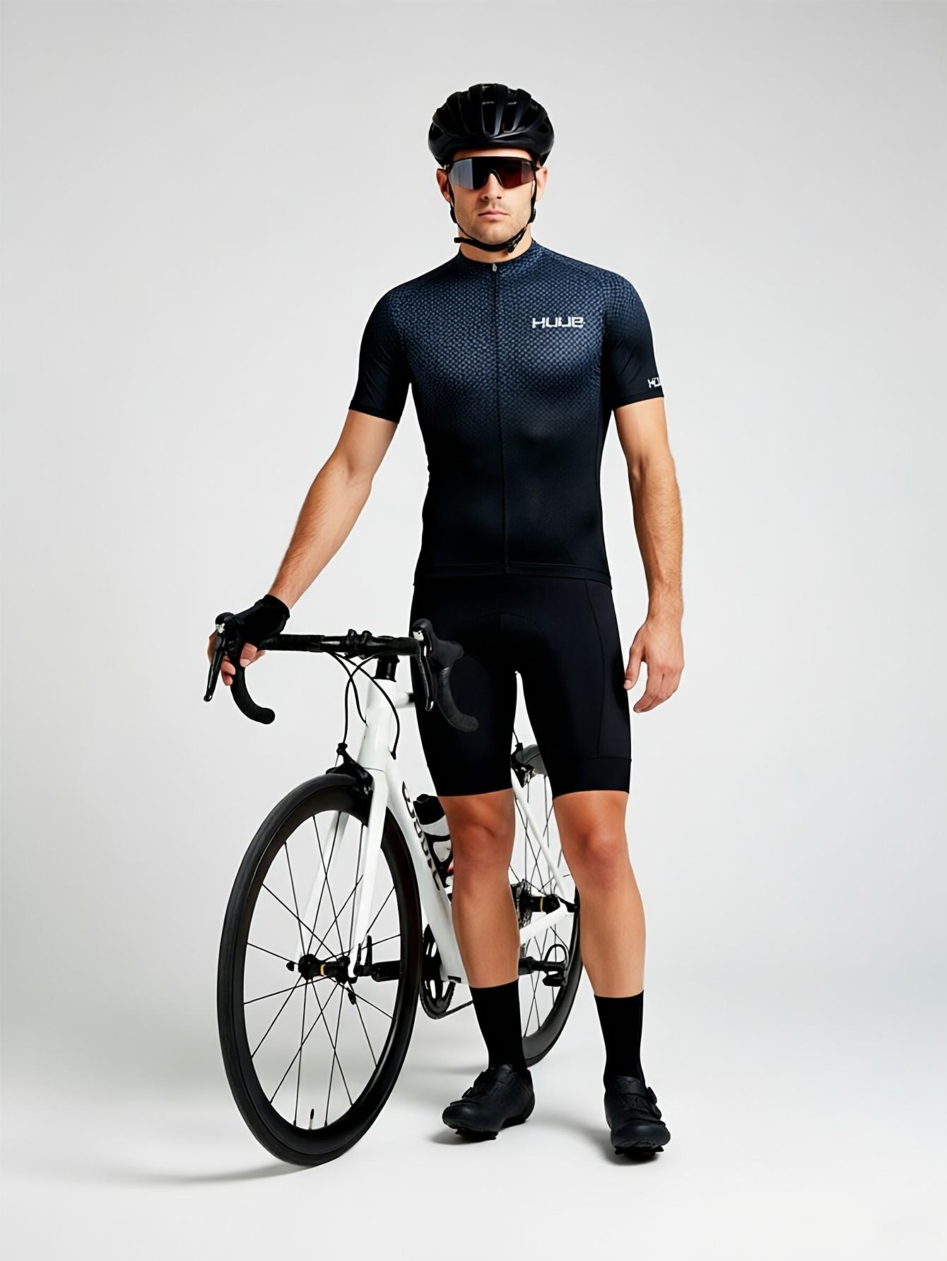 Male Slim-Fit Polyester Quick-Dry Breathable Short-Sleeve Classic Design Biking Top for Road/Mountain Bikes, Ideal for Off-Road Training