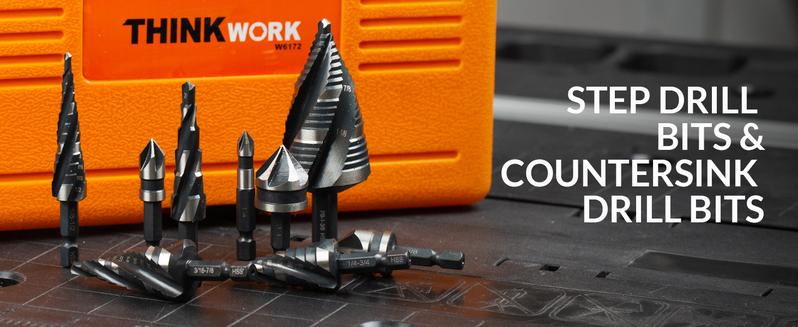 THINKWORK 10-Piece Nitrided HSS Step Drill Bit Set & Countersink Bits for Metal Aluminum Wood Plastic High Quality DIY Home Projects
