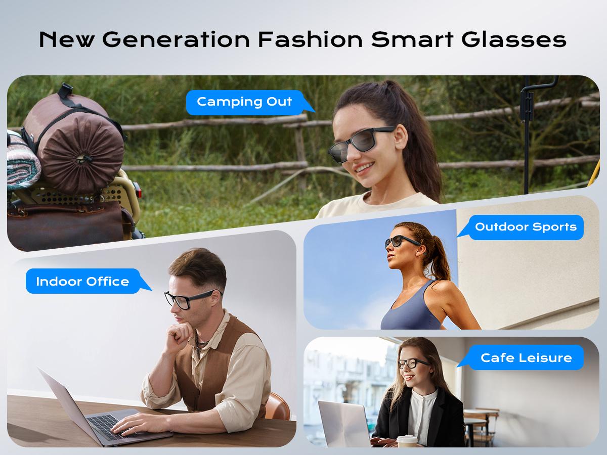 Woman& Man Gift, Smart Glasses, Wireless Headphone, for Music & Calls, Anti-blue Light Glasses, Voice Assistant, Bluetooth Hands-Free eyeglass for Sport, Fashionable, Suitable for Office, Driving and Outdoors, Summer, Smart Summer Gear