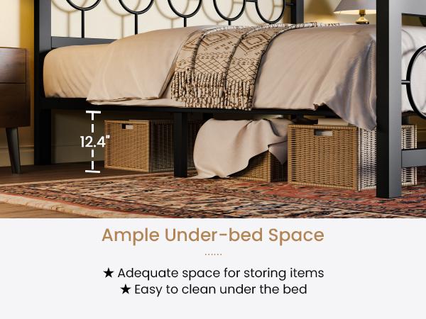 SHA CERLIN Twin/Full/Queen/King Size Metal Bed Frame with Vintage Circular Design Headboard and Footboard【Frame Only No Mattress】No Box Spring Required,Noise-Free,Black/Brown#ChristmasGifts#TikTokShopBlackFriday
