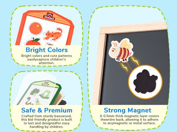 JoyCat Wooden Fridge Magnets, Large Size Farm & Zoo Fridge Magnets, 50Pcs Magnetic Color Sorting Refrigerator Toys, Educational Learning Gifts