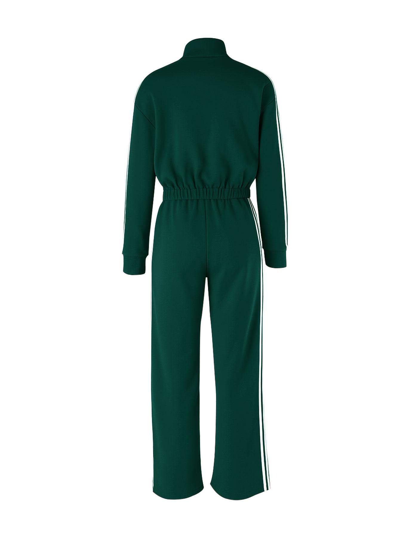 Women's Casual Patchwork Set, Zipper Stand Collar Top + High Waist Loose Pants, Slimming Design, Two-Piece for Daily Wear,Airport Outfit