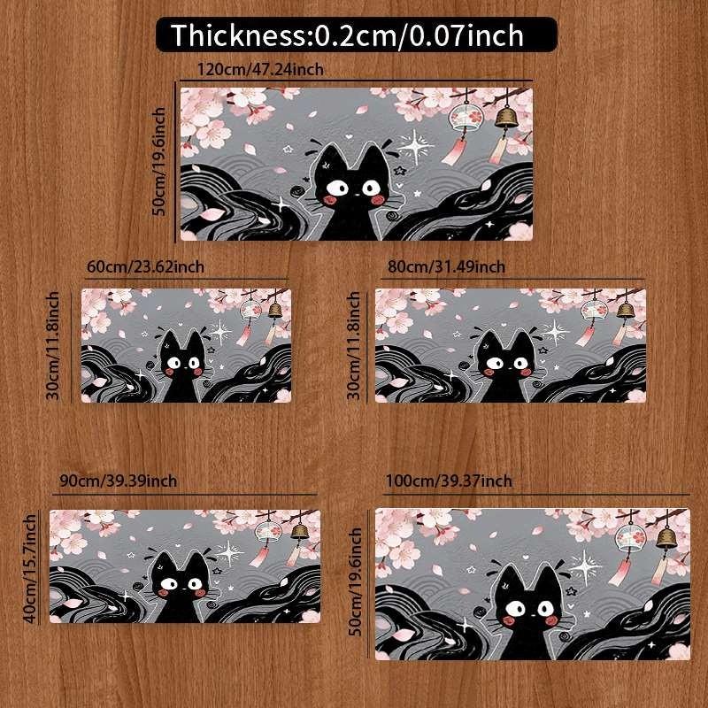 Large Anti-Slip Rubber Mouse Pad, Cherry Blossom Bell Cat Illustration, Gaming Office Desk Mat, Perfect Holiday Gift