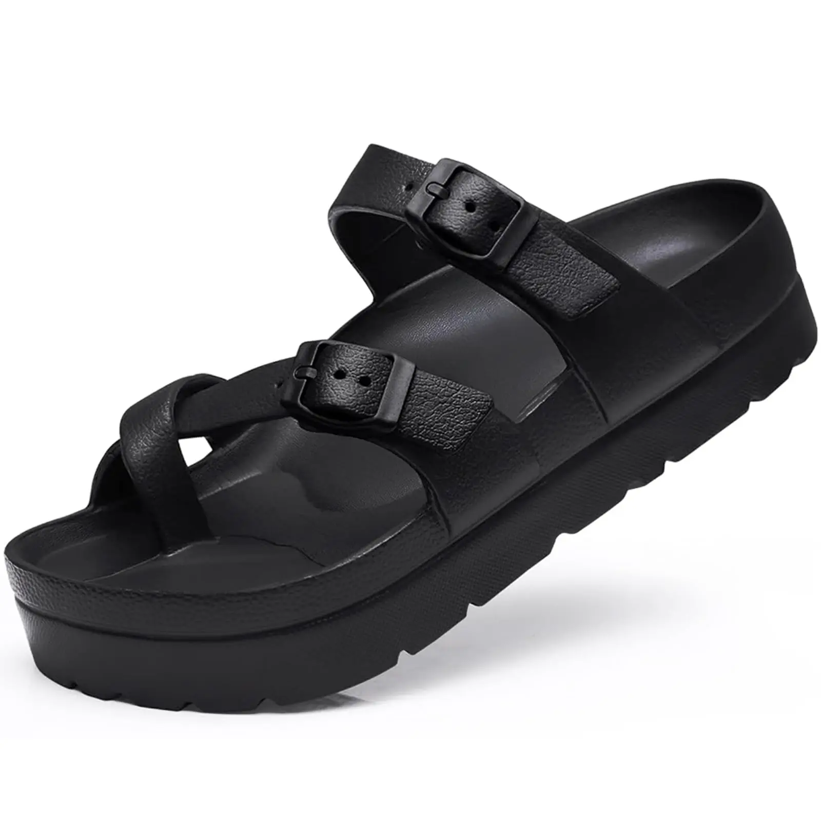 Women's DIOLV Adjustable Buckle Ankle Strap Platform Slide Sandals - Lightweight, Thick-Soled, Arch Support, Cushioned, Anti-Slip, Casual Flat Footwear for Walking, Walking Shoes