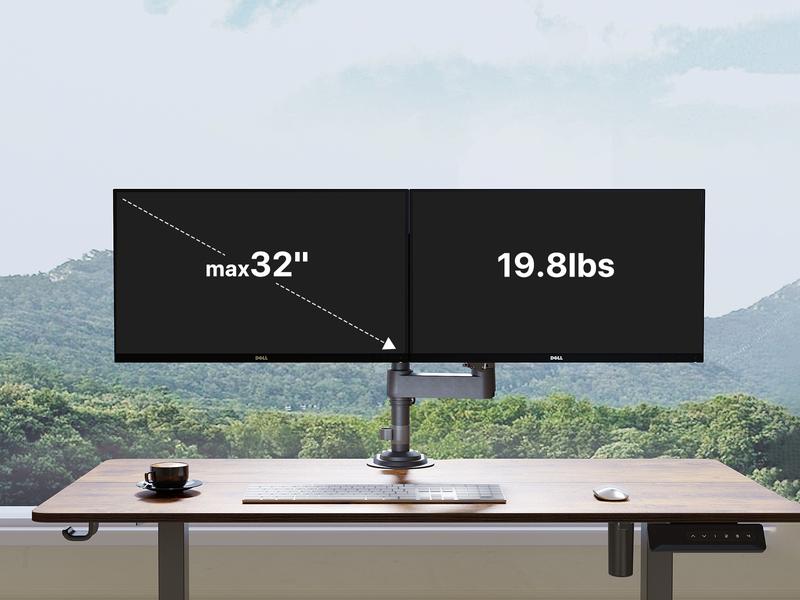 HUANUO Stackable Single/ Dual Monitor Arm - Adjustable Gas Spring Monitor Mount for Gaming and Home Office Setups, Monitor Stand Hold up to 34" with 19.8 lbs Max Weight and C-Clamp or Grommet Hole Mounting