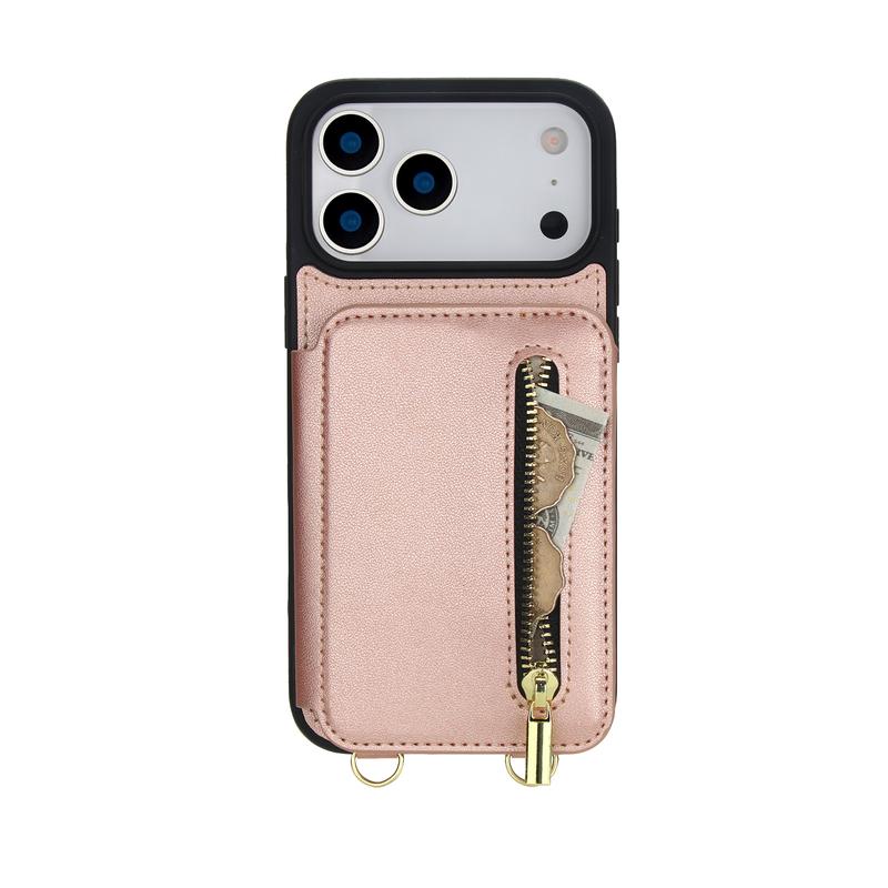Wallet Case for iPhone 17 Pro Max 17 Air 16 15 14 13 12 RFID Wallet Cell Zipper Cover with Crossbody Strap Credit Card Holder Slot Stand Case for Women Men