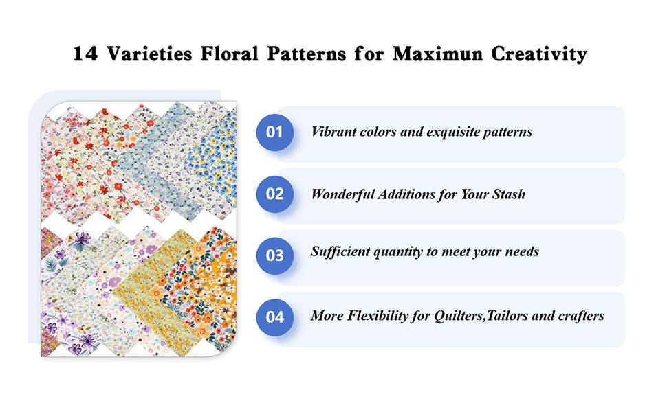 100% Cotton Quilting Squares 5''x5'' Floral Print Precut Bundles Packs for Quilting 5 inch Clearance for Pathwork(Fresh Style)