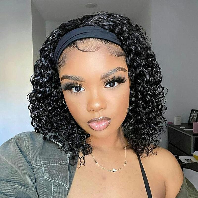 Half Wig Kinky Curly 12 Inch Human Hair Headband Wig Curly hair Glueless Human Hair Wigs Machine Made No Lace deep Curly Headband Wigs Natural color