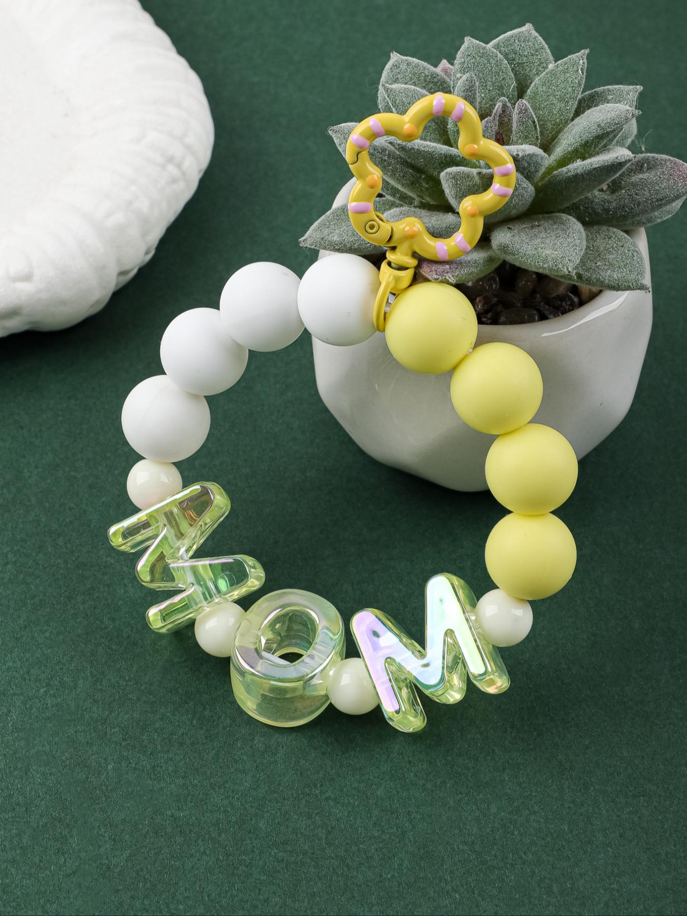 Cute Mom Silicone Beaded Wristlet Keychain, Flower Shape Clip Beaded Key Ring, Anti-Lost Key Holder for Mom, Perfect Mother's Day Gift