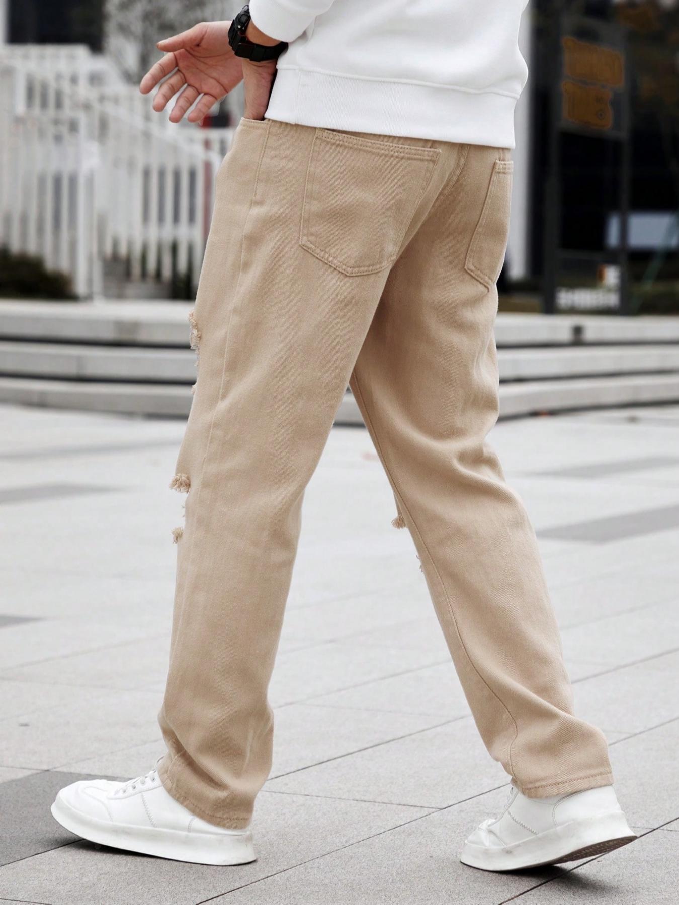 Men's Street Style Skinny Fit Jeans with Ripped Details, All-Season Casual Fashion, Perfect Gift for Husband or Boyfriend