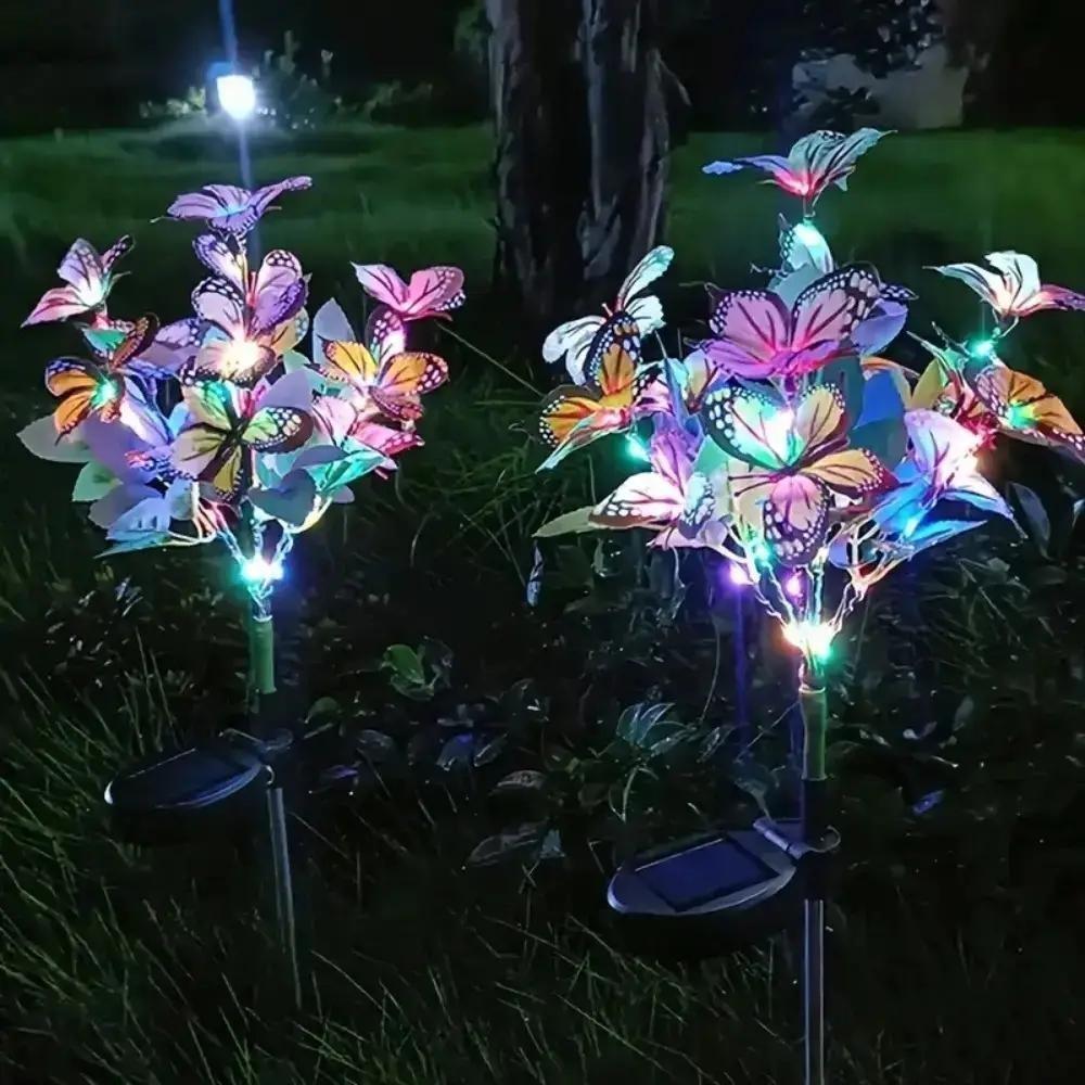 Solar Powered LED Butterfly Tree Ground Lights, Waterproof Outdoor Garden Lawn Landscape Lighting, Decorative Holiday Party Lights, Solar Garden Lamps