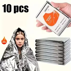 10 Pcs Emergency Thermal Blankets – Lightweight waterproof survival blankets, individually packed. Heat-reflective design for warmth retention, ideal for camping, hiking, first aid, outdoor emergencies and travel safety gear.