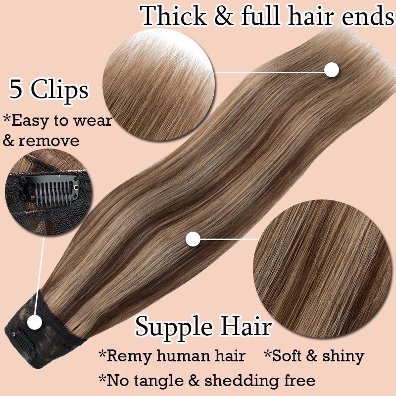 Remy Human Hair Extensions Clip In Hair Extensions V Shape 12 Inch-22 Inch Long Straight Invisible Hairpiece for Women Adding Hair Volume