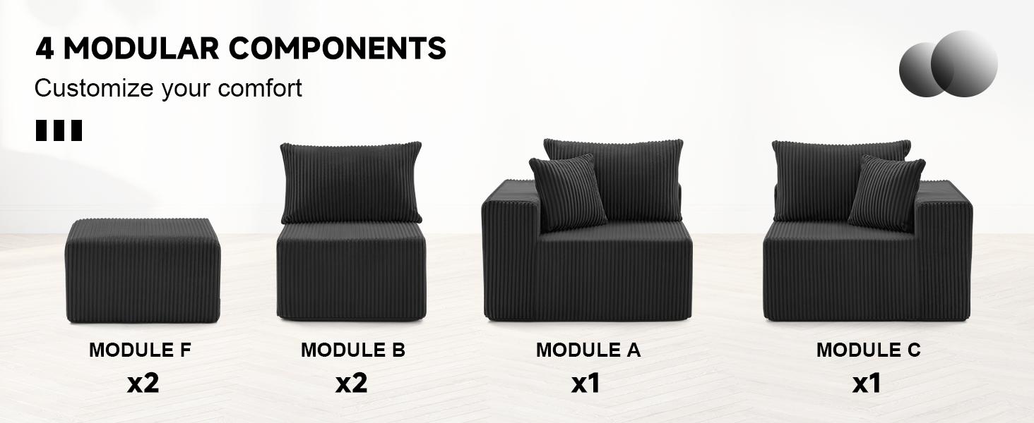 (Individual module),Modular Sofa with Deep Seat,Cloud Couch Sectional,Plush Corduroy L/U Shaped Boneless Couch, Convertible Sectional Couches for Living Room, 1 Seat