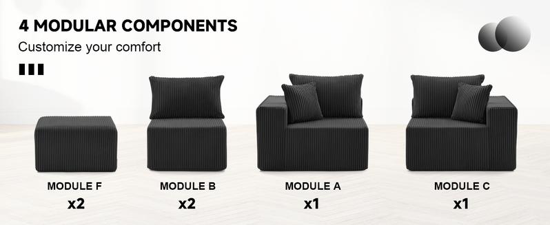 (Individual module),Modular Sofa with Deep Seat,Cloud Couch Sectional,Plush Corduroy L/U Shaped Boneless Couch, Convertible Sectional Couches for Living Room, 1 Seat
