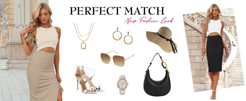 AUSELILY 2025 New Curve Cutout Bodycon Midi Dress – Flattering Fit with Midriff Detail | XS–XL