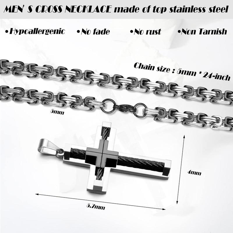 Cassieca Cross Necklace Unisex Stainless Steel Cross Pendant for Men- Classic Design 24" 20" Square Rolo Byzantine Chain