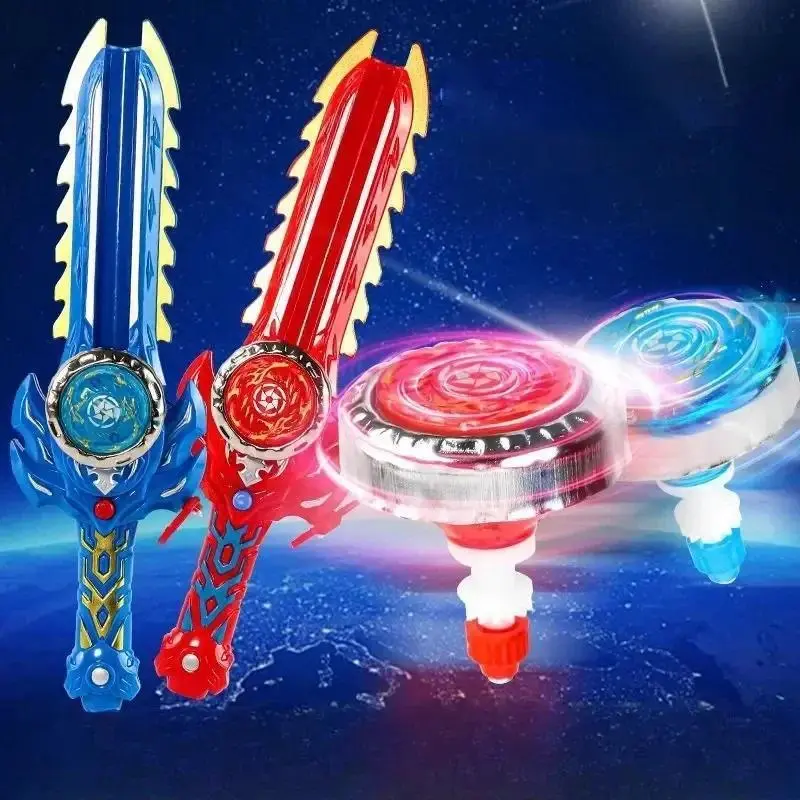 Kids Battle Gyro Toy Set - Ages 6+ Sword-Shaped Button Launcher, Metallic Spinning Tops, Multiplayer Battle Play Interactive Game Combo Toy, Metallic Top, Colorful Spin
