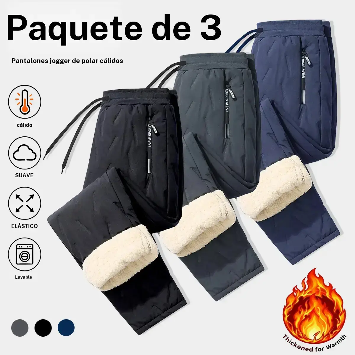 Men's Long Sherpa Fleece Lined Thermal Quilted Winter Outer Pants Polyester Shell, Mid Waist, Elastic Drawstring, Side Zips, Plain Look, Thick Windproof Pockets, Menswear Bottoms for Outdoor Work, Hiking Black/Grey/Blue Warm Pants,sohochic