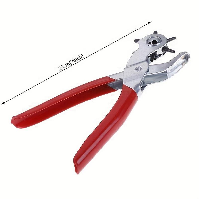 Heavy-Duty Manual Leather Hole Punch Tool - with 6 Hole Sizes , Non-Slip Grip - for Belts, Watchbands, Shoes, Leather Crafting - Professional & Home Use - No Electricity Needed - Red Punch Pliers, Shoe Repair, Compact Design, Sturdy Build, DIY Hobbyists