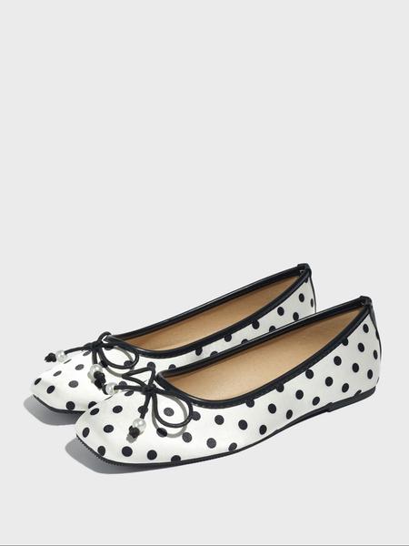 Women's Square Toe Mary Jane Shoes, Polka Dot Design, Comfortable Lightweight Flat Casual Shoes for Fall Winter, Mary Jane Flats