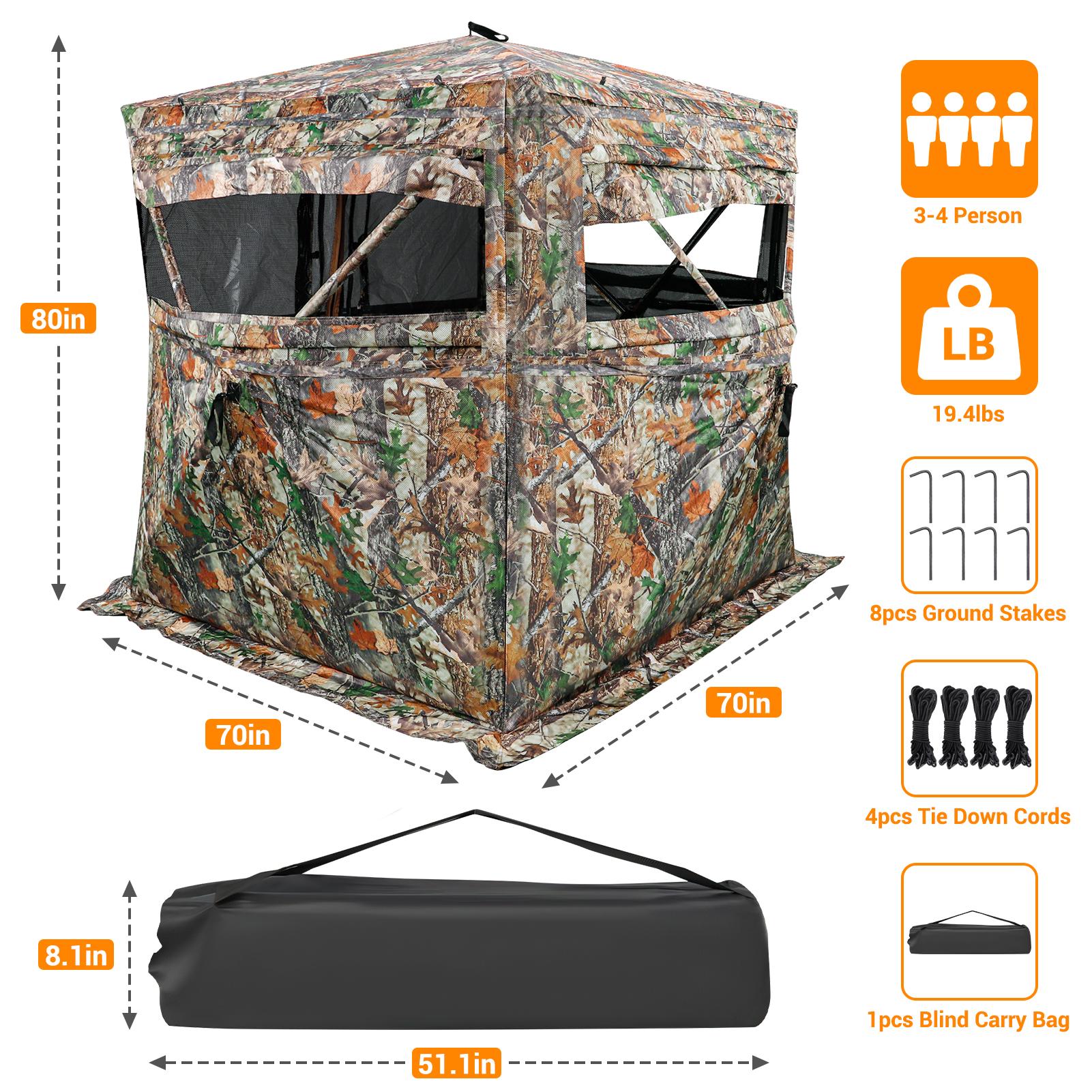 Bearbro Hunting Blind 270 Degree See Through Ground Blind with Silent Sliding Door & Windows for Deer Hunting, 2-3 Person Pop Up Ground Blind for Turkey and Deer with Carrying Bag,TikTokshopBlackFriday