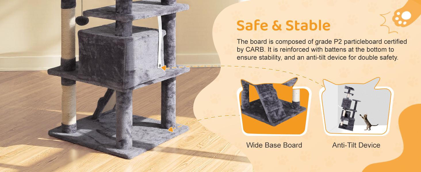 Pet Republic 55-in Multi-Level Cat Tree Tower Indoor Cat Condo for Kitten, Cozy Plush Pet Furniture W/Sisal Scratching Posts & Ladder & Dangling Balls, Dark Gray