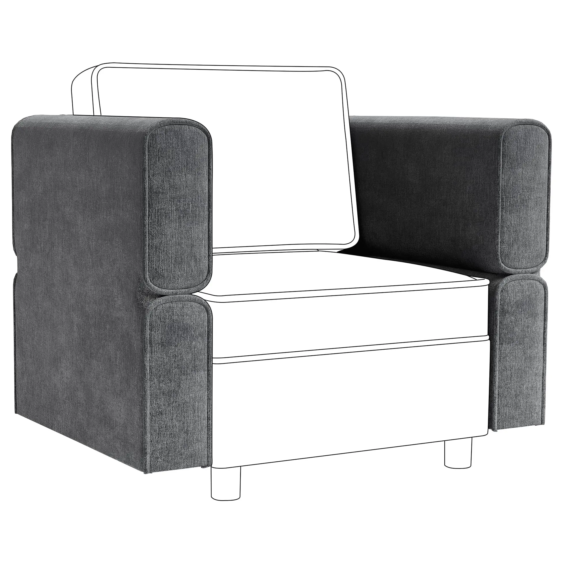 Garvee Modular Sectional Sofa Collection featuring Universal Armrest & Backrest with 11-Angle Recline, Middle Module with Storage, and Storage Ottoman in Grey, Designed for Versatile Living Room and Bedroom Use
