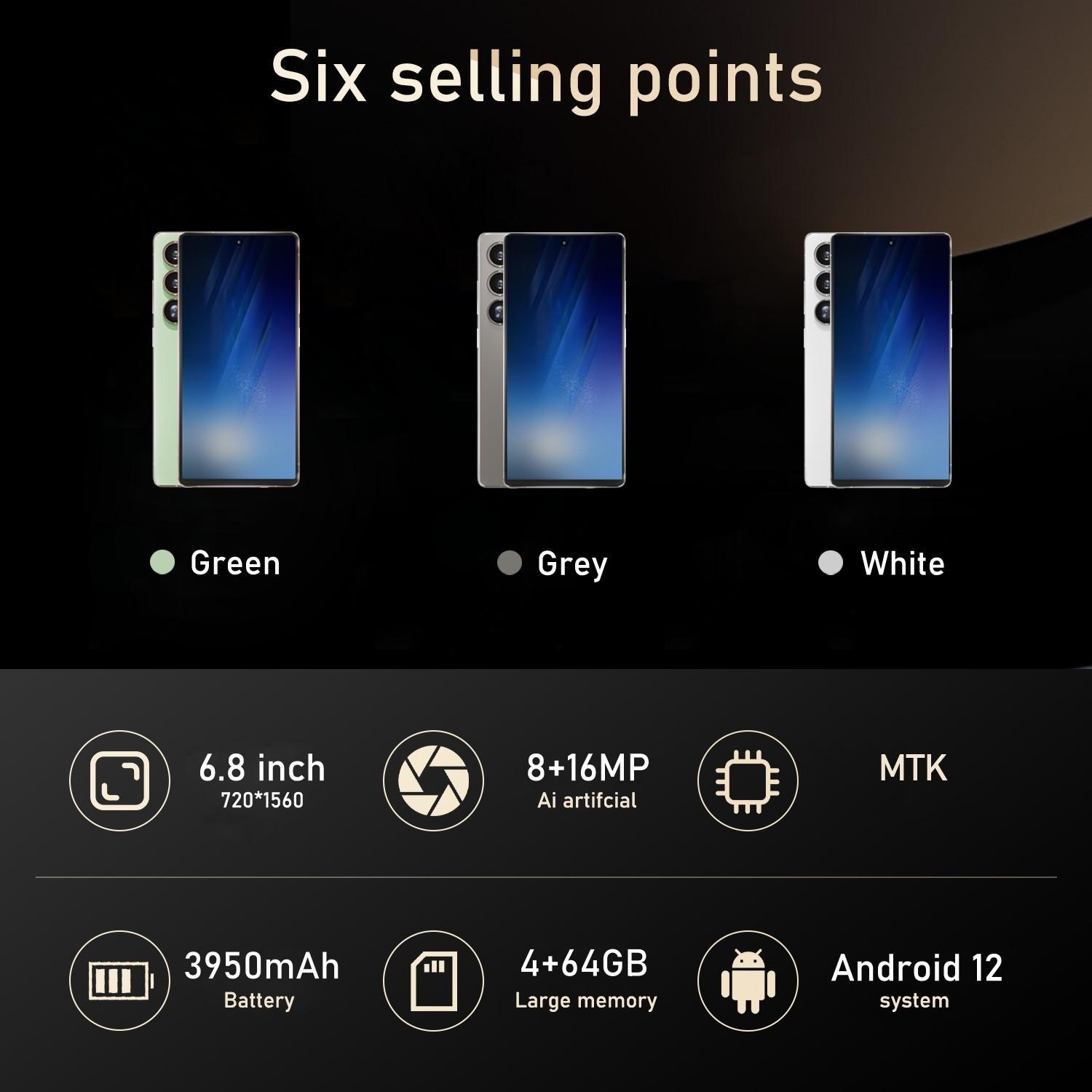 Fuffi Smartphone 6.8 Inch with 4GB RAM and 64GB Storage, 8mp + 16mp Dual Camera, 3950mah Battery, Android 12, 4g Network, Cellphone