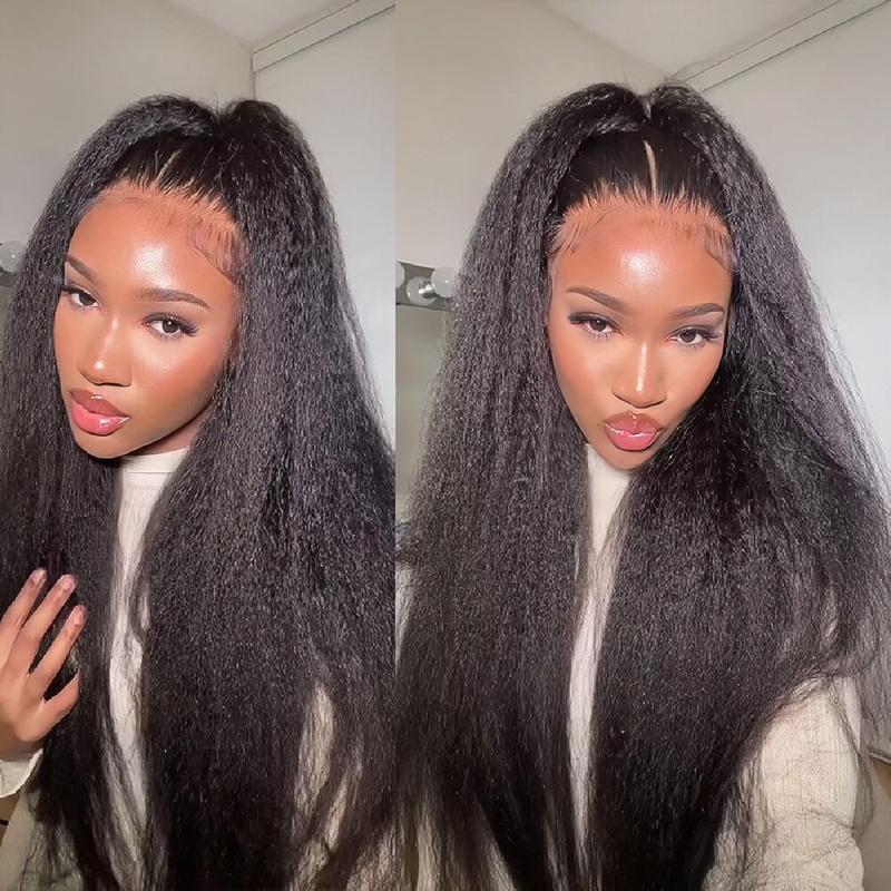 Bling Hair Human Hair Lace Front Glueless Wigs for Women 13x6 Kinky Straight Pre Bleached Knots Yaki Human Hair Wig HD Transparent Lace Pre Plucked 180% Density Natural Black Color #TikTokShopHolidayHaul