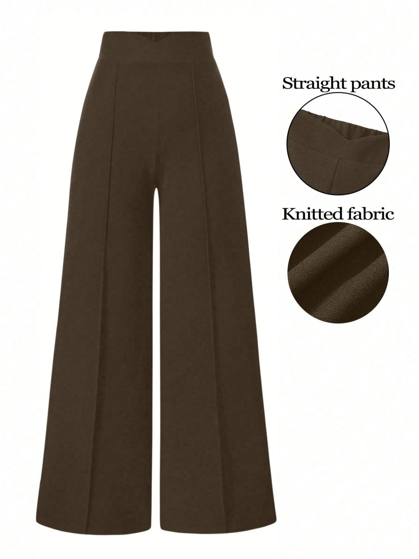 High-Waisted Flowy Wide-Leg Suit Pants, Lightweight Office Style, Elastic Waist Back, Slimming Mid-Split, Plus Size Women's Casual Business Wear