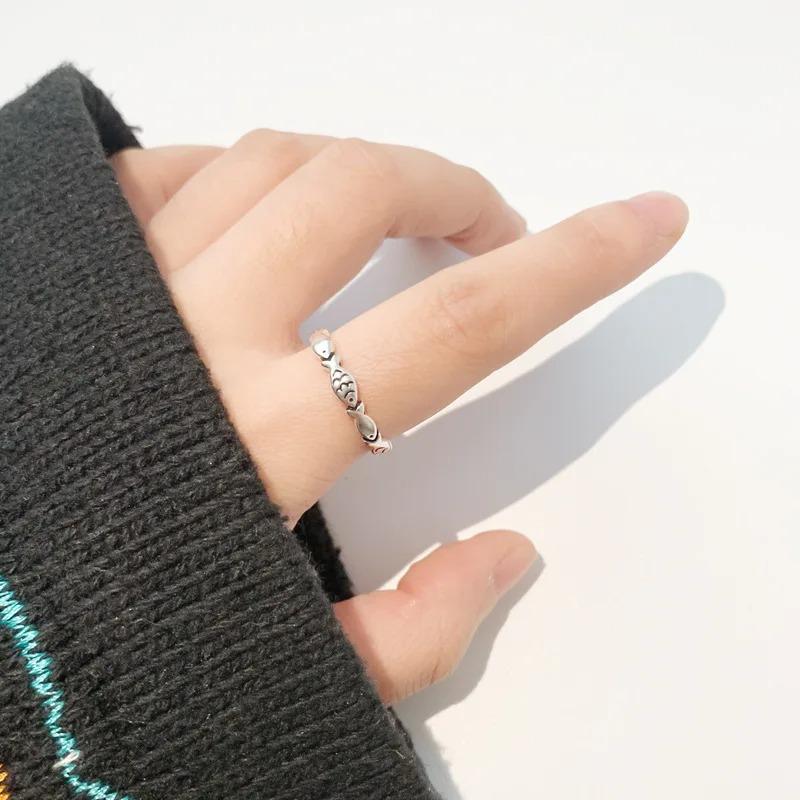 Vintage Silver Color Fish Couple Rings for Women Lover Fashion Creative Adjustable Opening Finger Ring Jewelry Valentines Day