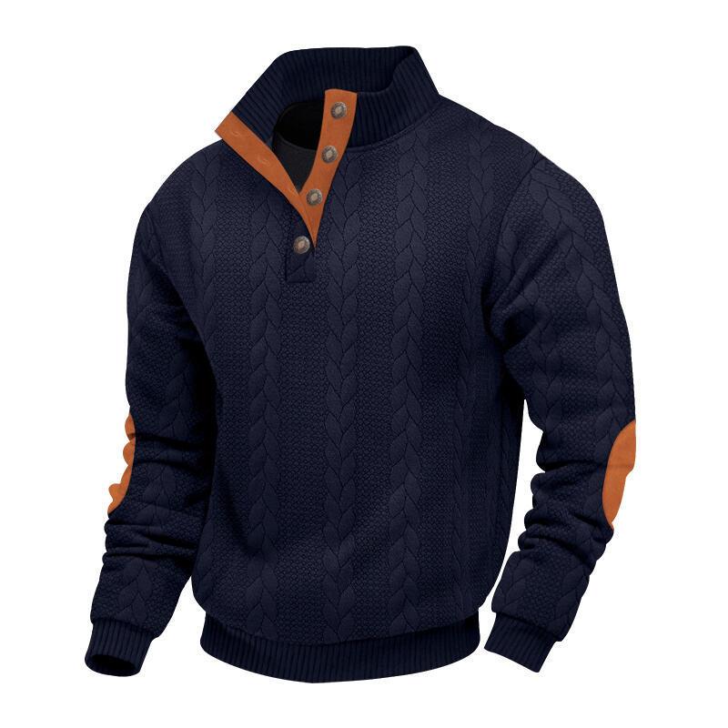 Men's Casual Long Sleeve Knit Pullover Sweater - Mock Neck, Button Collar, Elbow Patches Sports & Outdoor Top (Menswear Knitwear, longsleeves) White, Collared Neck sohochic