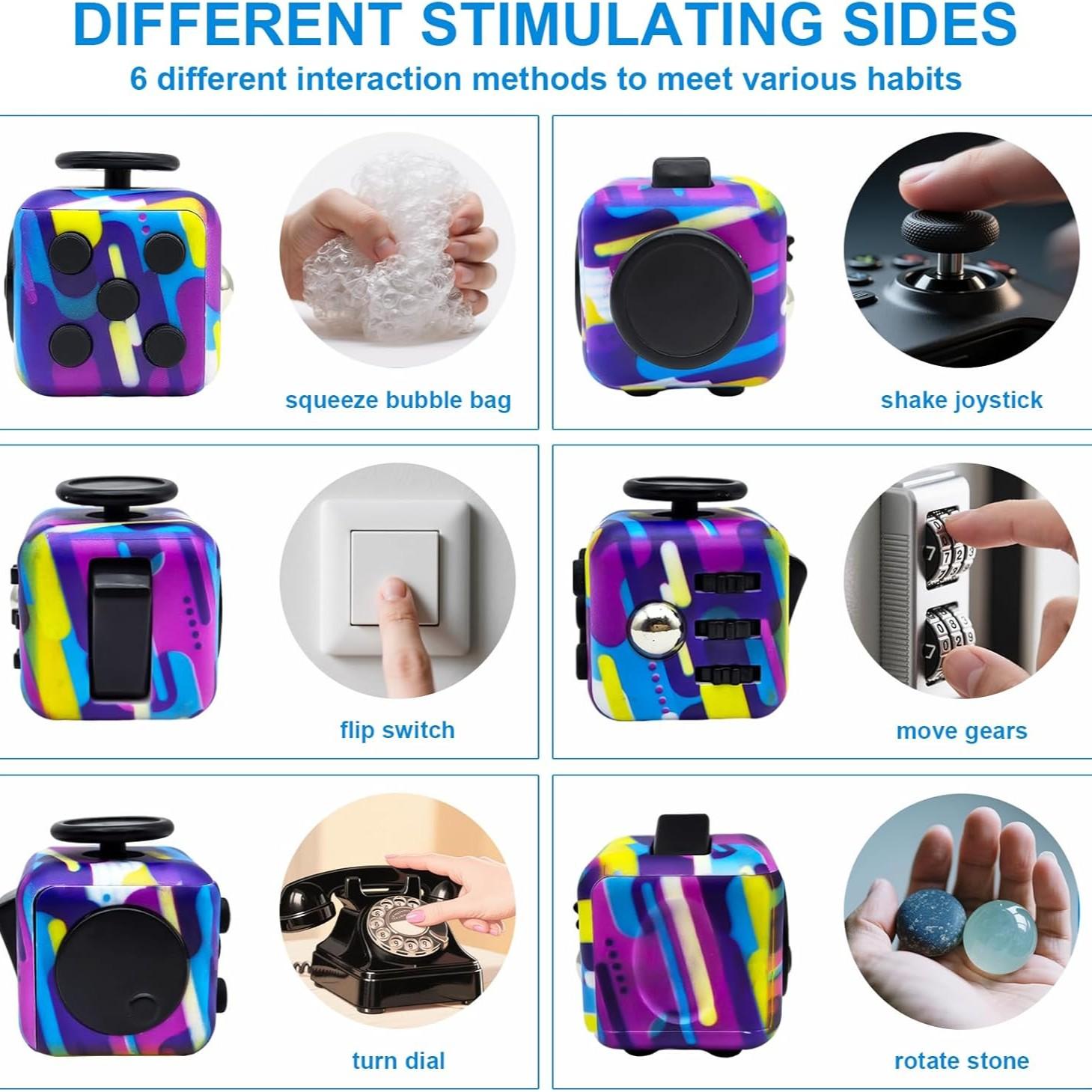 Small Action Fidget Cube Toy Set, Ideal for Adults & Kids, Multi-Surface Sensory Anxiety Relief, Perfect for Adhd, Ocd, Autism, Stress Management