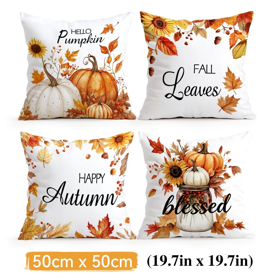 4pcs Autumn Sunflower Maple Leaf Pattern Cushion Covers, Single-Sided Print, Home Decor for Living Room Bedroom, All Seasons