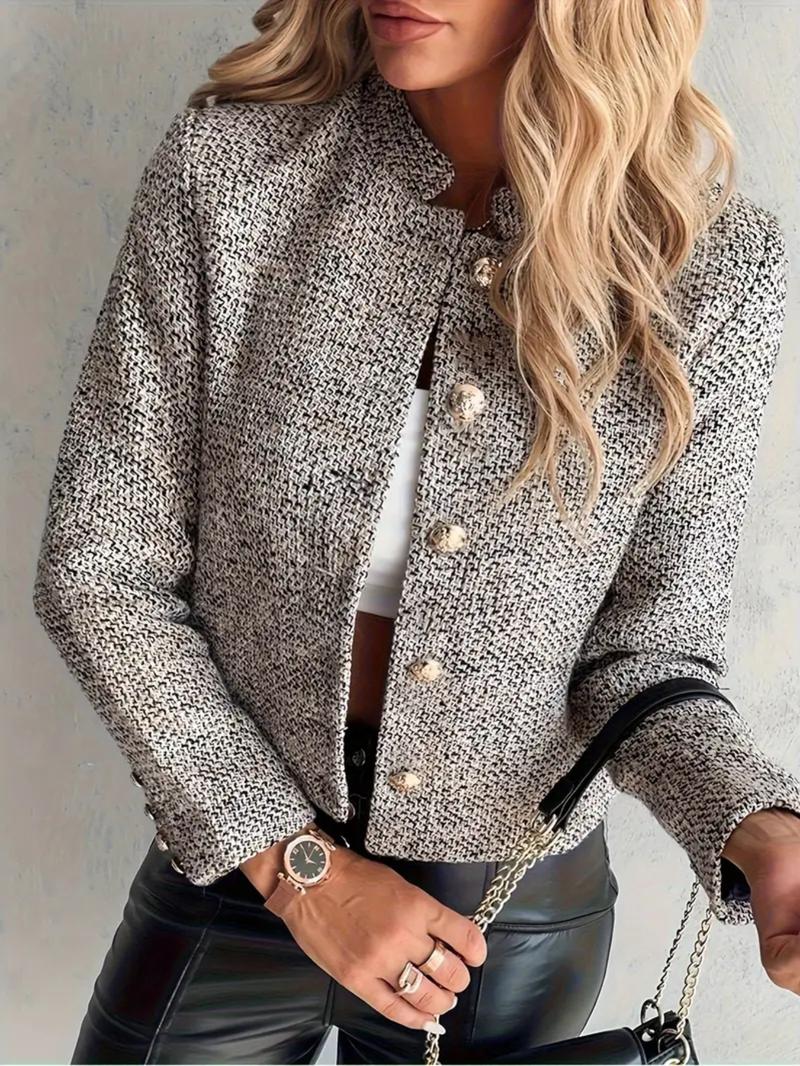 Women's Solid Button Front Coat, Casual Long Sleeve Outerwear for Fall & Winter, Ladies Clothes for Work Office Business, Casual Fashionable Jacket, Womenswear