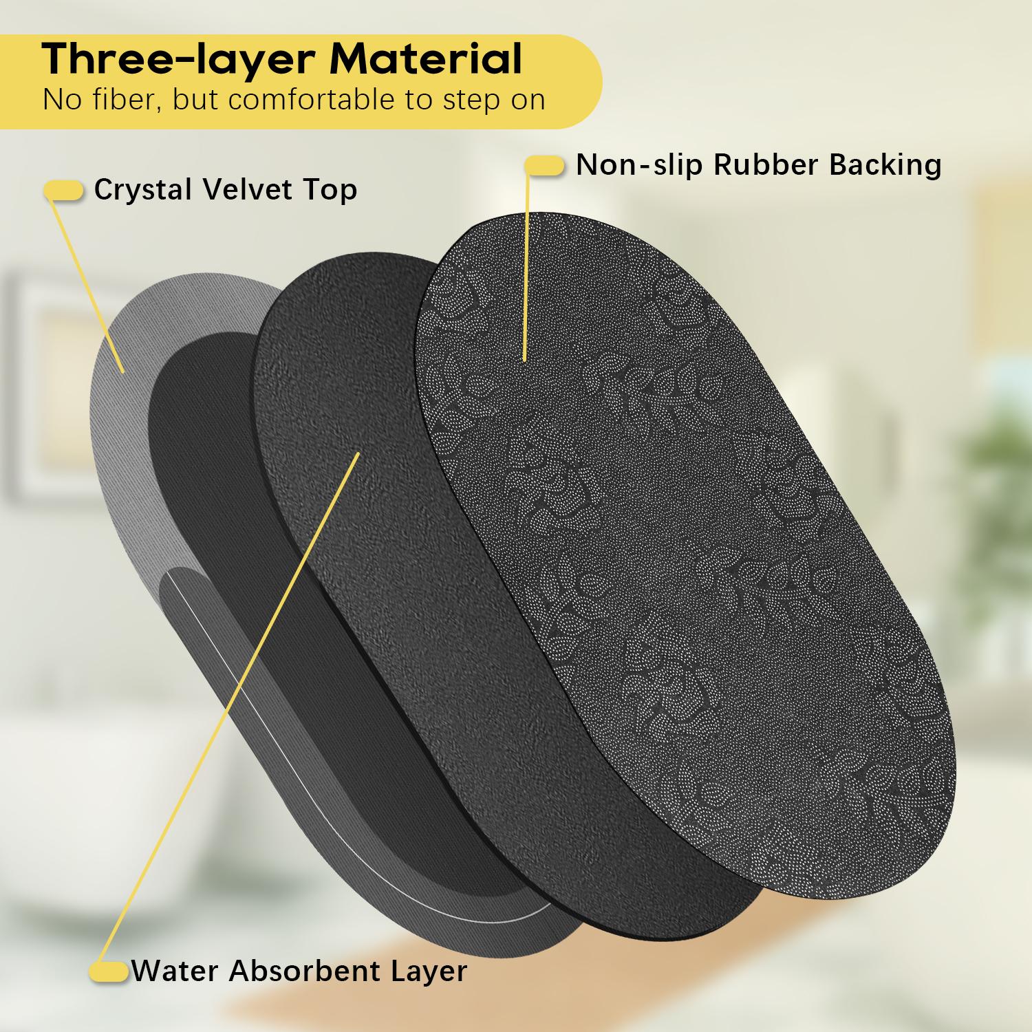 Soft Oval Microfiber Velvet Bath Mat 15.7x23.6 Inch, Super Absorbent, Fast Drying, Scratch Resistant, Non-Slip Rubber Backing, Washable Mildew-Proof Floor Mat for Home Bathroom Shower