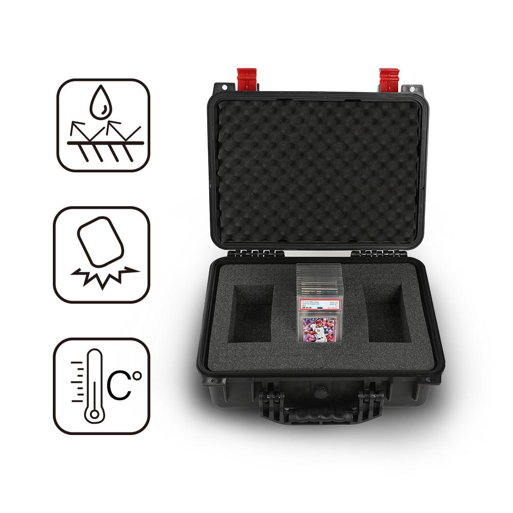 Graded Card Storage Box Heavy Duty Case Slab Holder Protector Weatherproof , Compatible With BGS PSA SGC FGS Graded Sports Trading Cards, Weatherproof Case Impact Absorbing Foam Slots (Large, Red & Black)