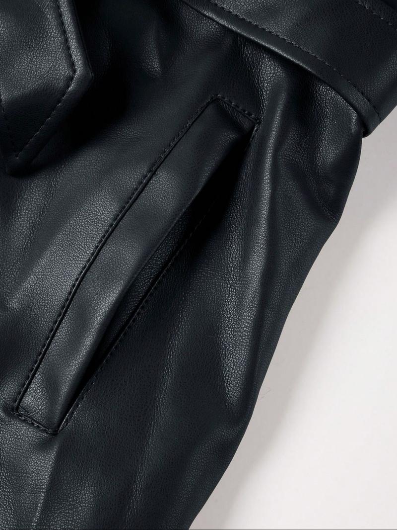 Women's Fall Winter PU Jacket, Long Sleeve Fitted Coat with Hood, Casual Warm Daily Wear, Detachable Belt Included Women's Fall Winter PU Jacket, Long Sleeve Fitted Coat with Hood, Casual Warm Daily Wear, Detachable Belt Included