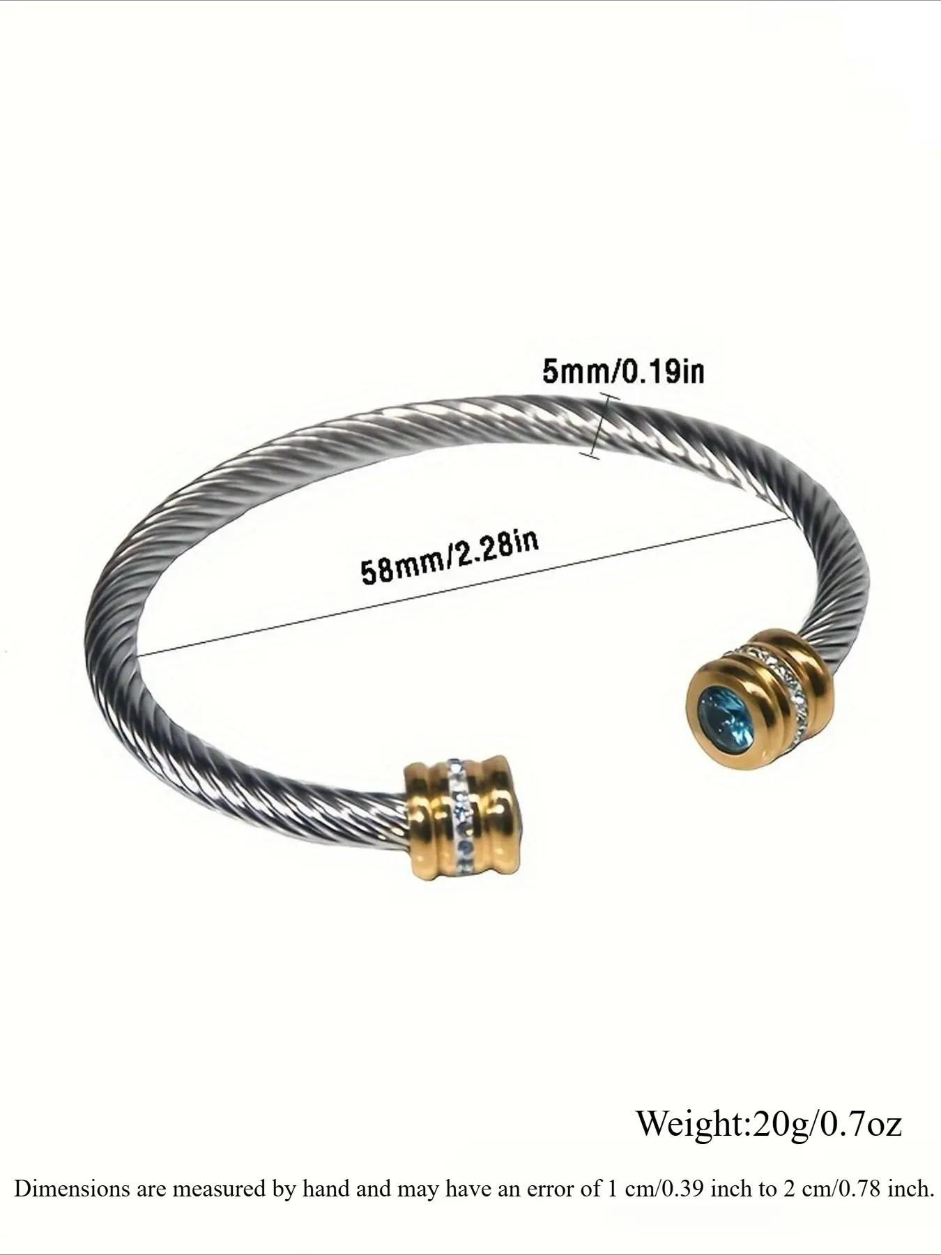 1pcs，Unisex Casual Fashion Stainless Steel Birthstone Cuff Bracelet, Non-Fading, Ideal Birthday Gift, All-Season Wear, Rhinestone Design, Stackable