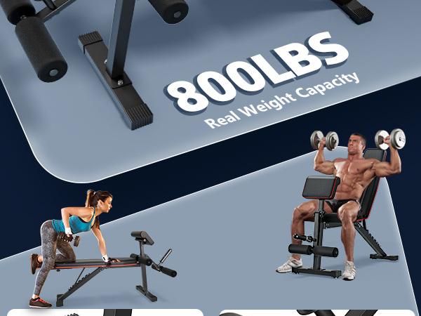 Bearbro Foldable Workout Bench, Adjustable Weight Bench with Leg Extension, Preacher Pad, Extended Headrest, 880LBS Collapsible Bench for Home Gym Full Body Workout Strength Training