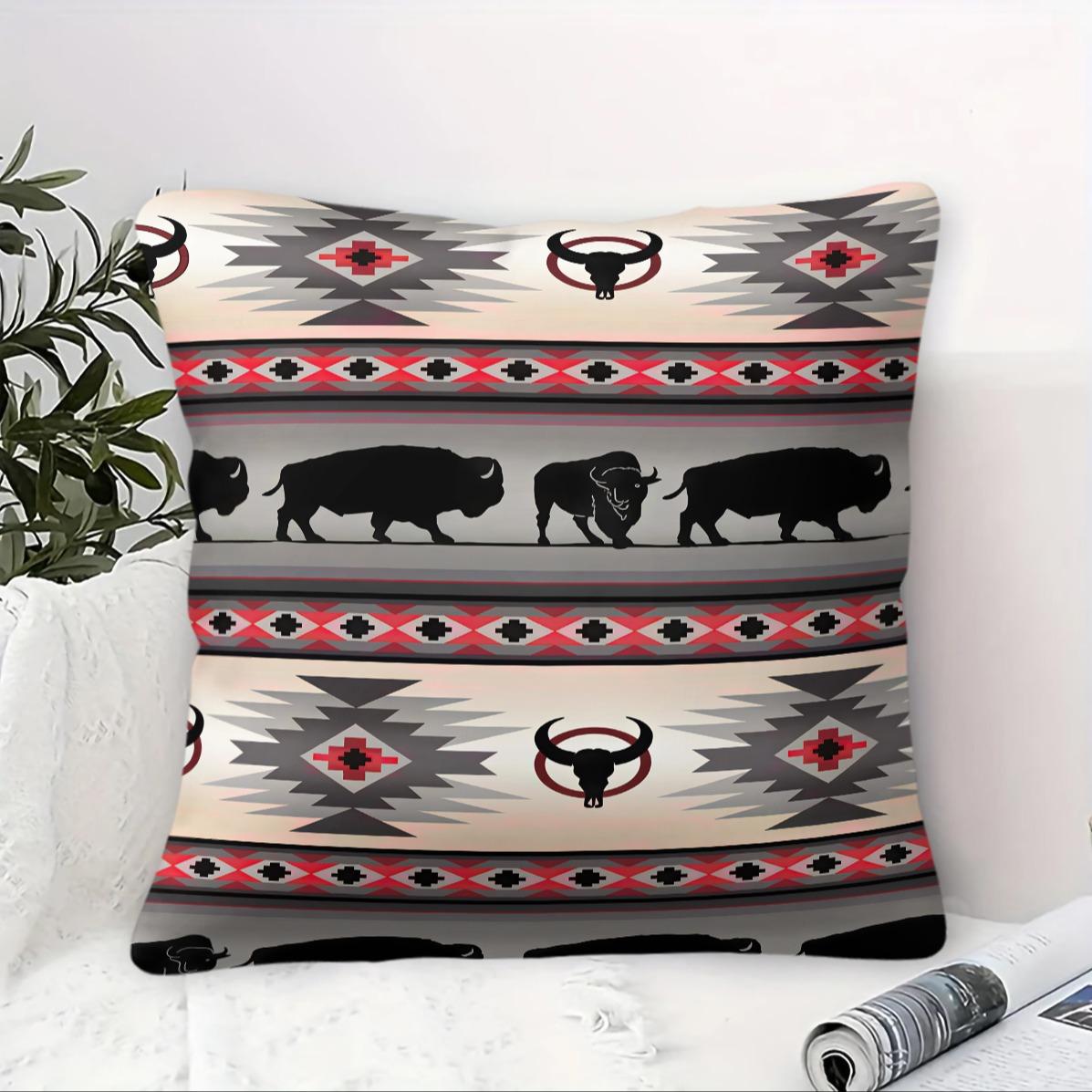 Bohemian Western Country Style Pillow, Machine Washable, Diverse Artistic Trendy Prints, Plush and Soft Filling, Universal for All Scenes and People, Sofa Decorative Cushion (Includes Pillow Insert, Removable), Home Decorative Cushion