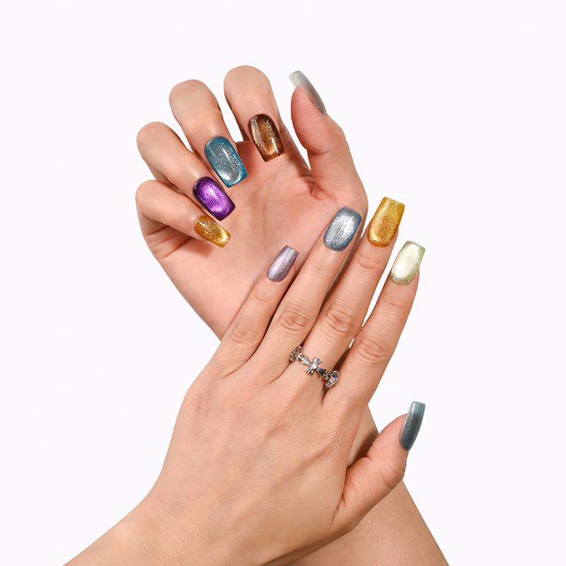 TiTinails Short Squoval Press On Nails| 100% Handmade 10pc Reusable Set| French Tip, Cat Eye, Star & Glitter Designs