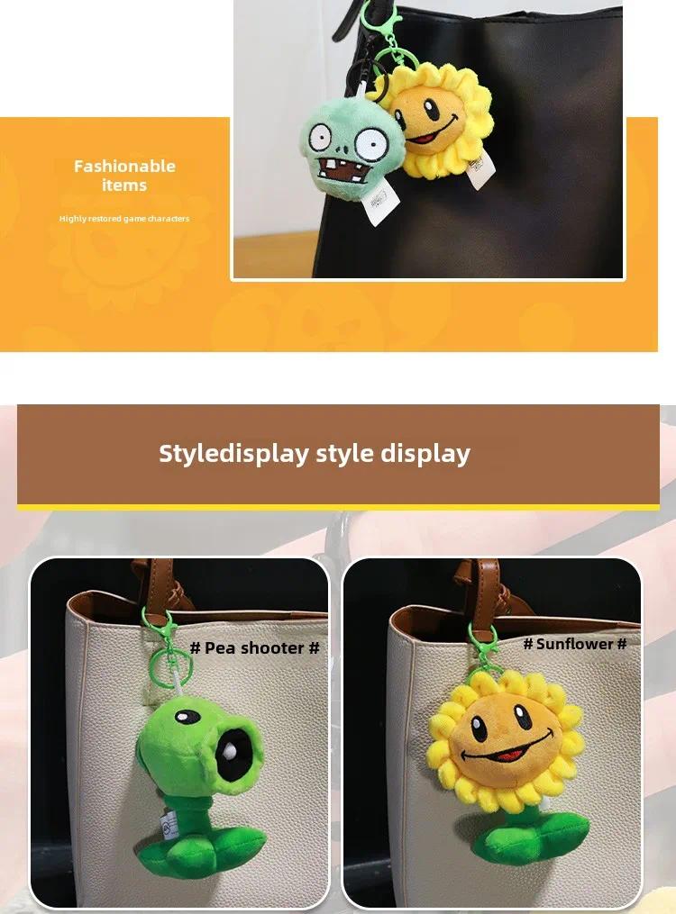 Plants vs Zombies Unisex Soft Plush Doll Toy Figures - Sunflower, Peashooter, Nut Designs - Cell Schoolbag Pendant, Keychain, Teens' Holiday Gifts