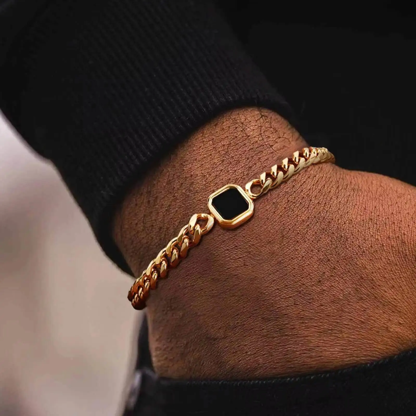 Vnox 5mm Width Adjustable Chain Bracelet for Men, Stainless Steel Acrylic Six-Sided Polished Jewelry Gifts for Husband Son‌ Him