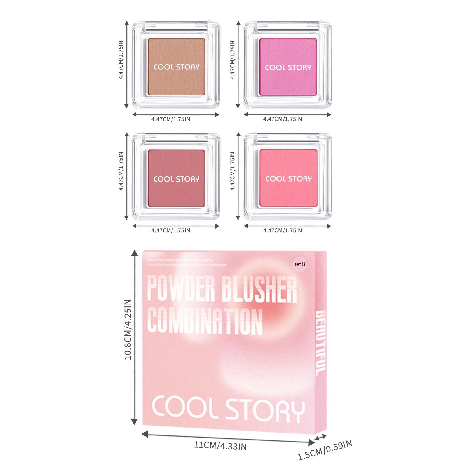 4-Color Blush Makeup Palette Set, Long-Lasting Matte & Shimmer Blushes, Smooth Texture, Lightweight Buildable Powder, Travel-Friendly
